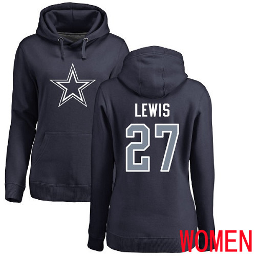 Women Dallas Cowboys Navy Blue Jourdan Lewis Name and Number Logo #27 Pullover NFL Hoodie Sweatshirts->nfl t-shirts->Sports Accessory